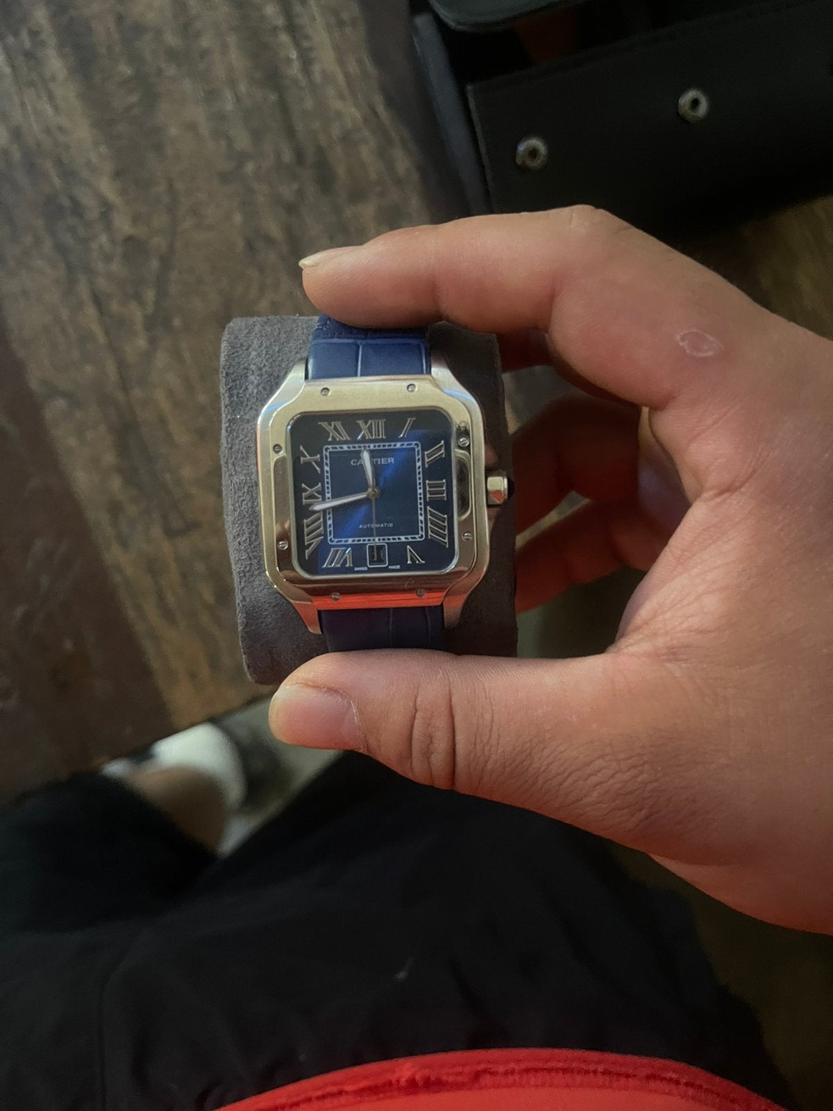Cartier Santos Blue Horloge, Overige merken, Leer, Staal, Polshorloge