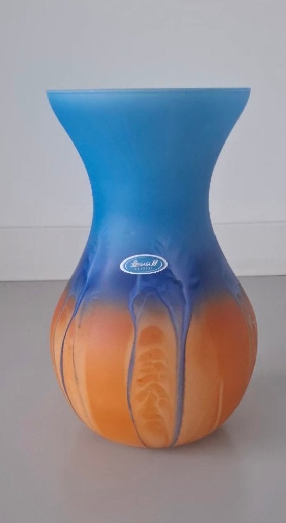 JOSKA Waldglashütte kristal Vaas – Blauw & Okergeel –, Ophalen of Verzenden