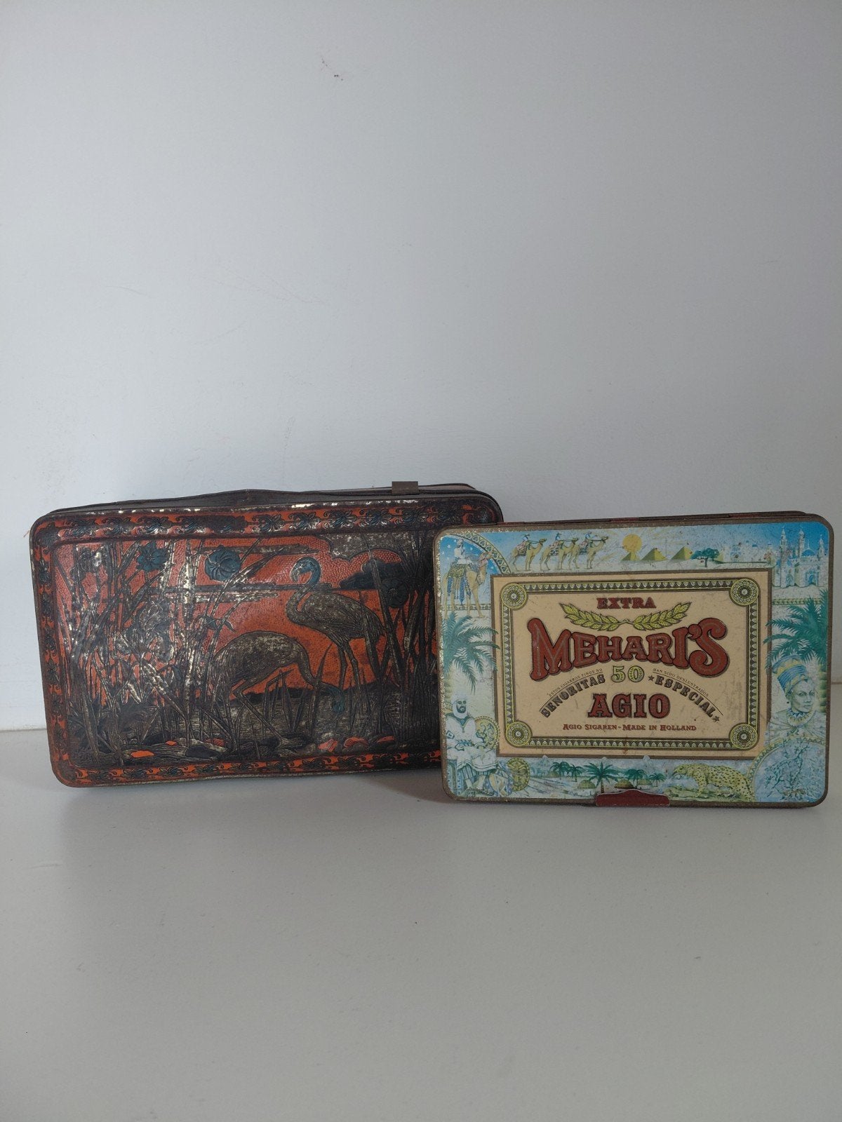 Vintage blikken: Mehari's Agio en decoratief blik, Verzamelen, Ophalen of Verzenden, Gebruikt, Overige, Overige merken
