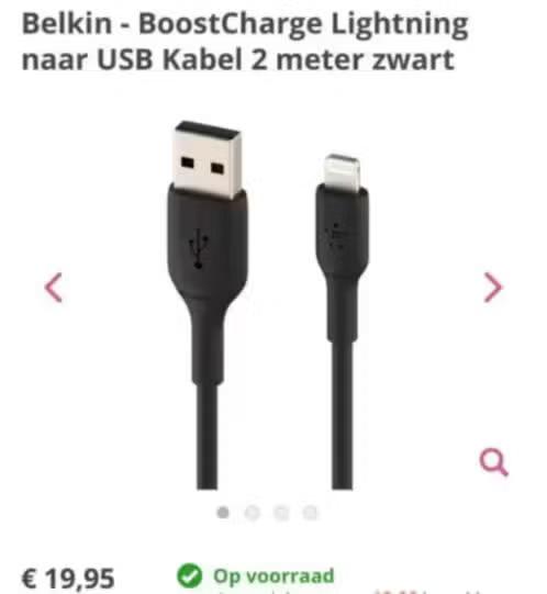 GEBRUIKT! Belkin usb Lightning kabel zwart 2 meter €4,99, Computers en Software, Pc- en Netwerkkabels, Gebruikt, Ophalen of Verzenden
