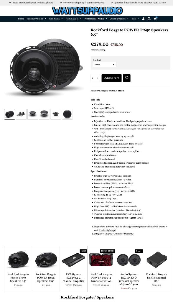 Rockford Fosgate POWER T1650 Speakers 6.5'' / 16.5cm, Auto diversen, Autospeakers, Audio-design, Nieuw, Am Breilingsweg 3, 76709 Kronau, Duitsland