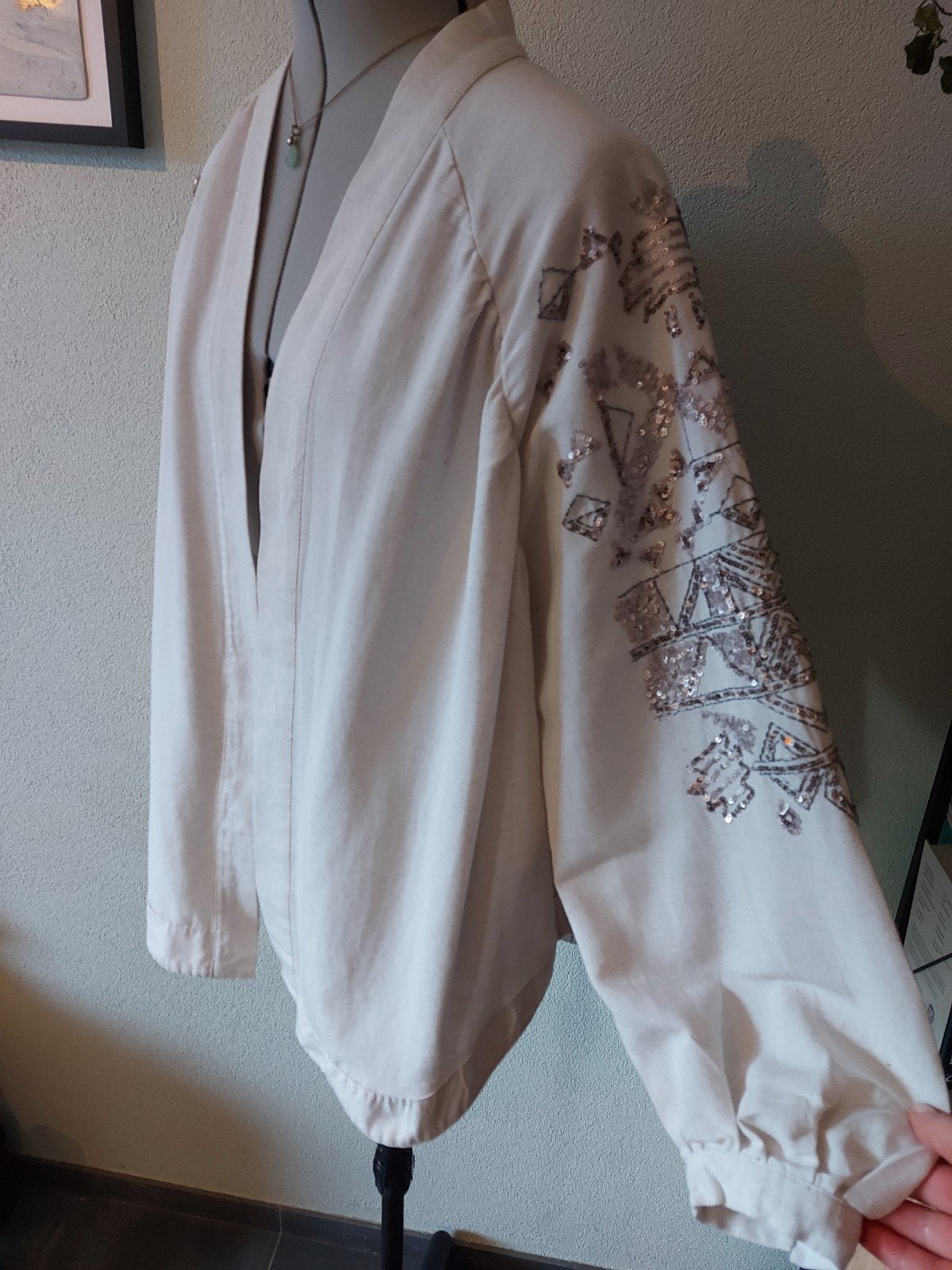 Orfeo Negro Kimono met Pailletten - Crème Wit, Kleding | Dames, Verzenden, Beige, Orfeo Negro, Maat 42/44 (L)