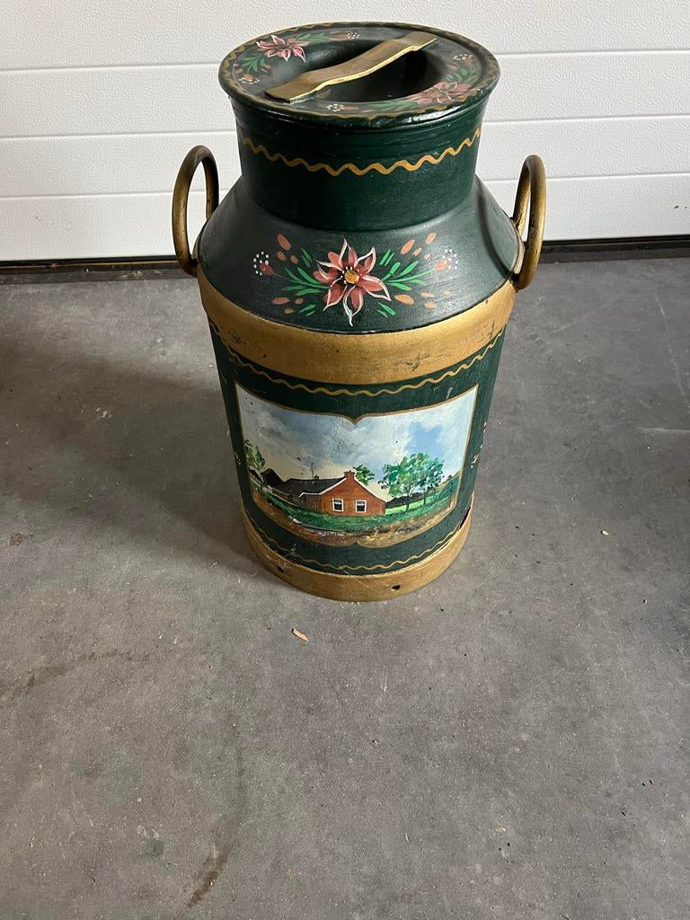 Nette beschilderde melkbus met landschap en bloemmotief, Antiek en Kunst, Ophalen of Verzenden