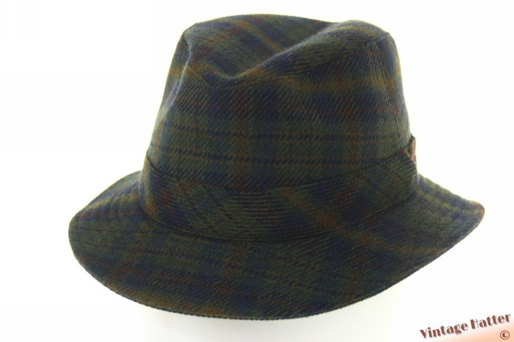 Vintage Vissers gleufhoed Mayser Cliff groen blauw ruit 55,5, Mayser "Cliff", Hoed, Ophalen of Verzenden, 57 cm (M, 7⅛ inch) of minder