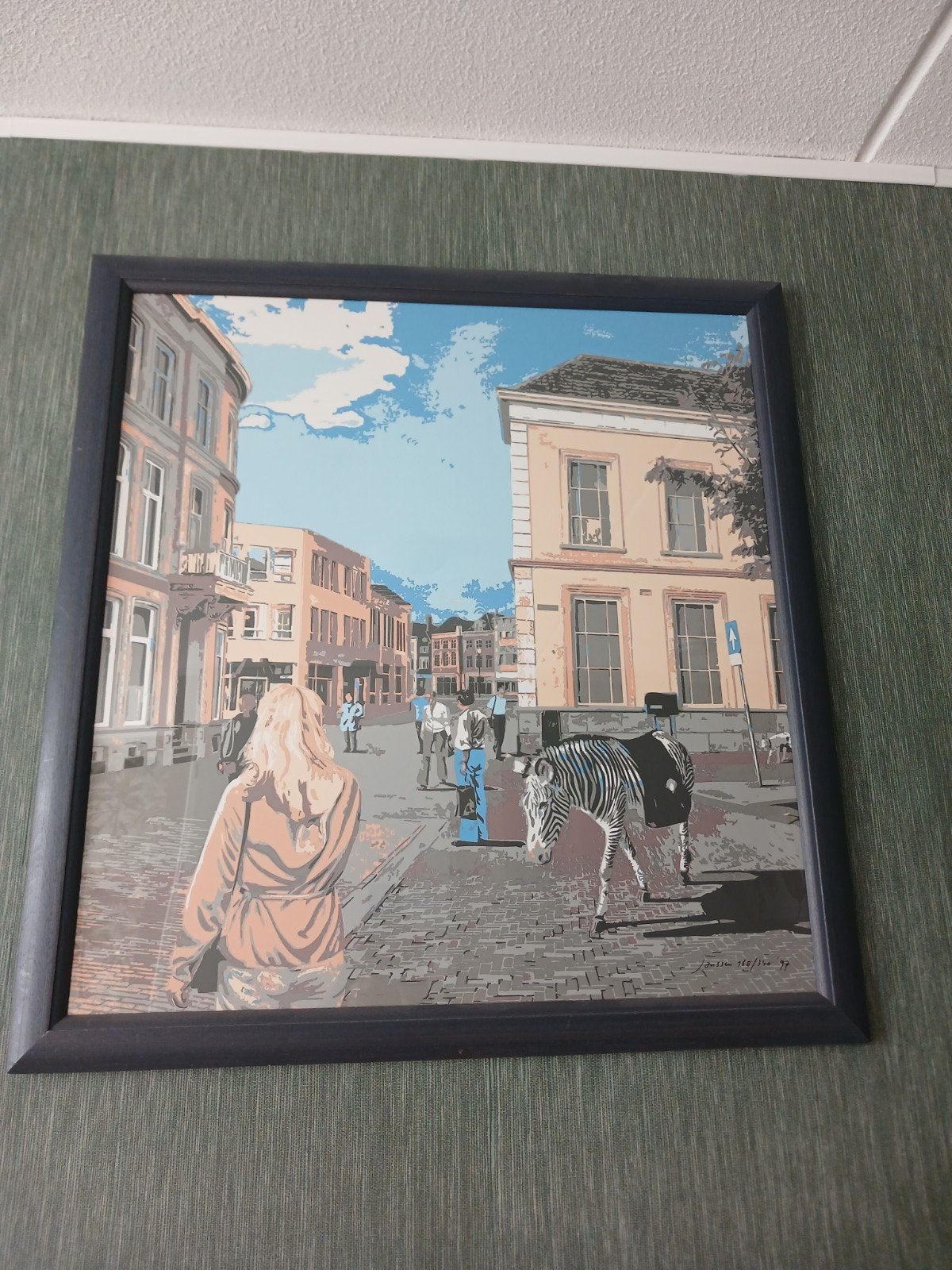 Bijzondere print van Janssen: Zebra in de stad (1997), Antiek en Kunst, Kunst | Schilderijen | Klassiek, Ophalen, Surrealisme