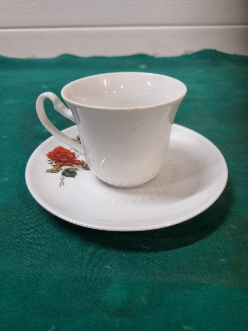 kop en schotel kronster rode roos, Antiek en Kunst, Antiek | Servies los, Ophalen of Verzenden