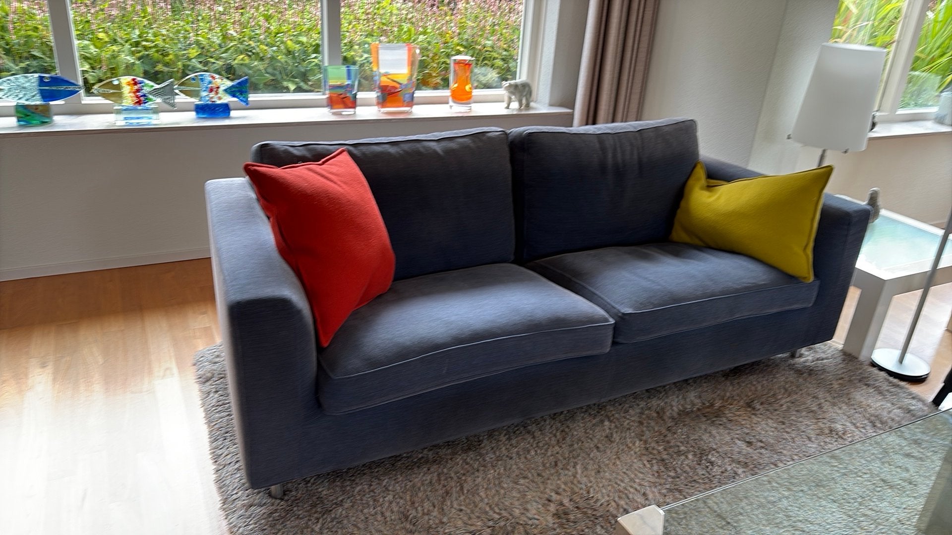 Bank Minotti blauw - moet snel weg!!, Gebruikt, Driepersoons, 75 tot 100 cm, Ophalen of Verzenden