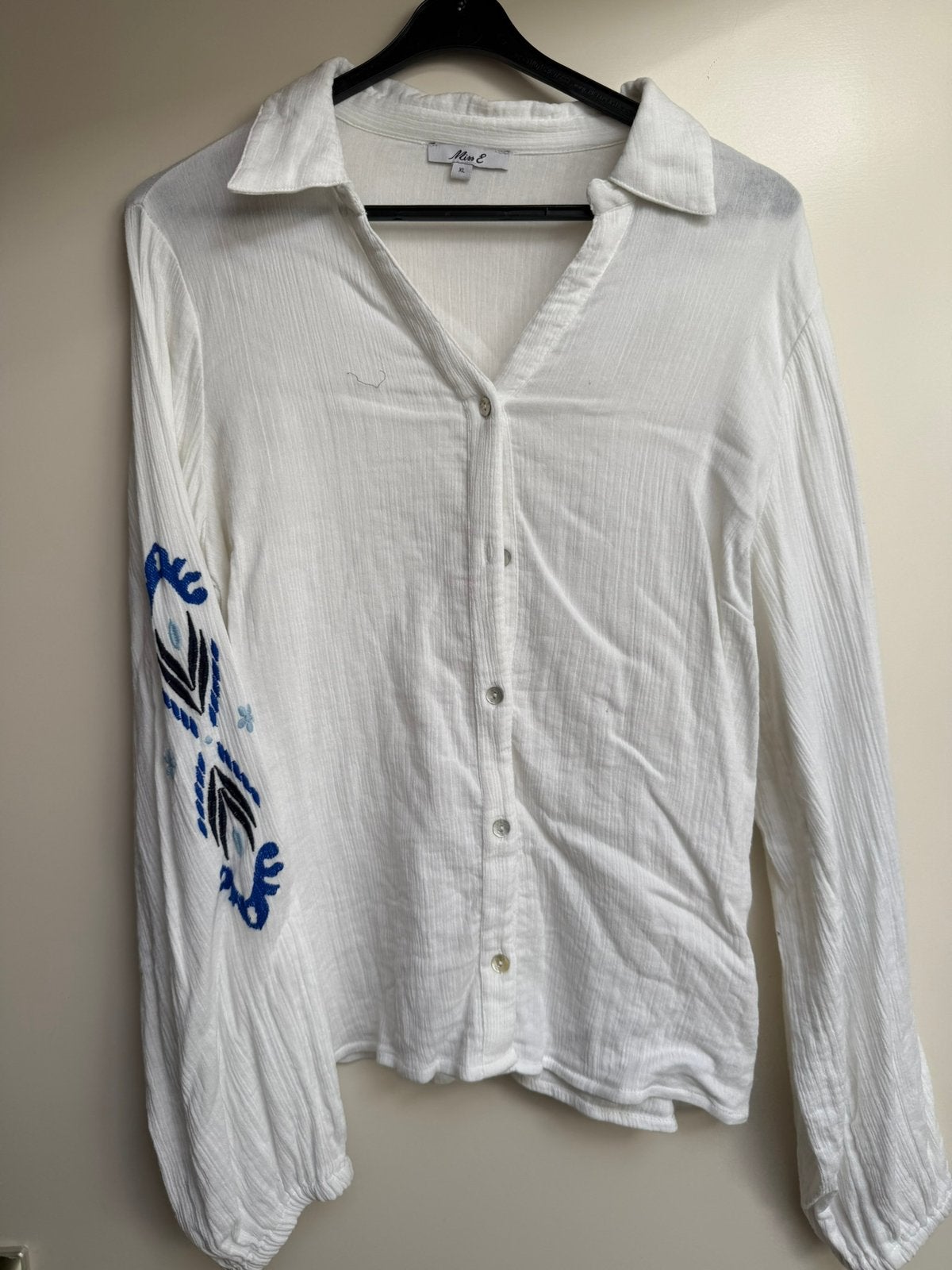 Miss etam witte blouse patroon blauw katoen maat xl, Ophalen of Verzenden, Zo goed als nieuw, Maat 46/48 (XL) of groter, Blauw