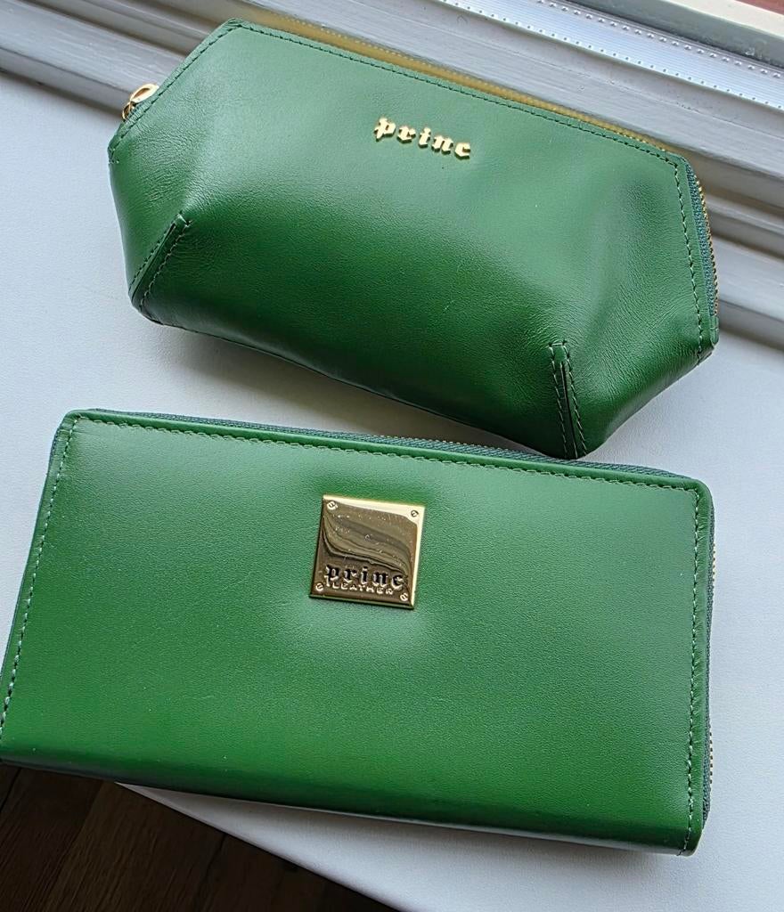 Set portonomee met make up tasje,nieuw, leer, Ophalen of Verzenden, Nieuw, Groen, Leer