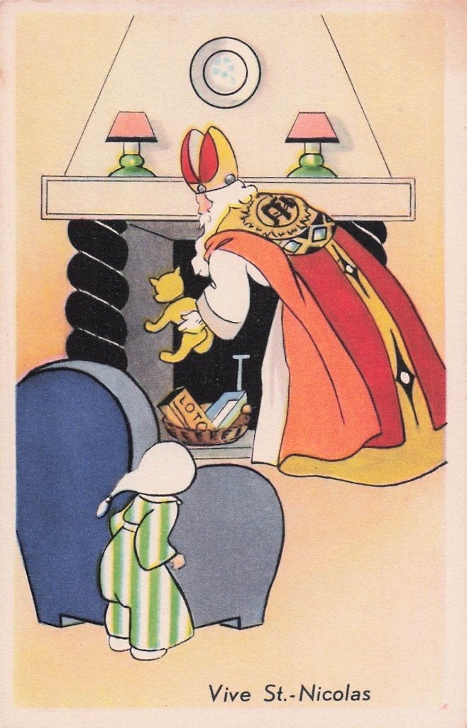 Sinterklaas - Sint bij schoorsteen met cadeaus, Diversen, Sinterklaas, Ophalen of Verzenden, Zo goed als nieuw