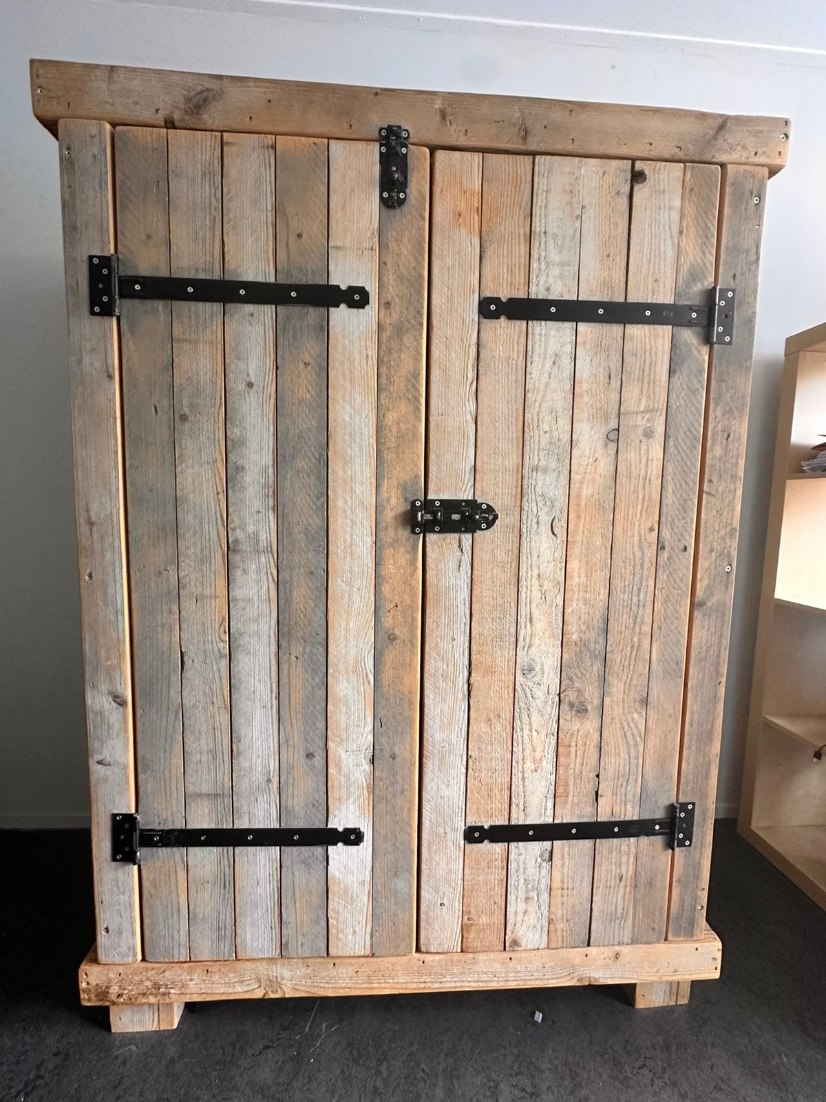 Steigerhouten kast en bed inclusief lattenbodem, Ophalen, Zo goed als nieuw, Eenpersoons