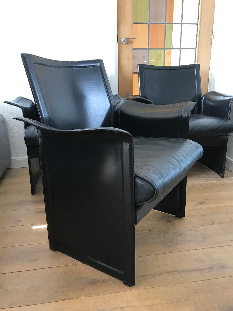 Set 4 Matteo Grassi MatteoGrassi Korium stoel fauteuil, Zwart, Leer, Ophalen of Verzenden, Nvt