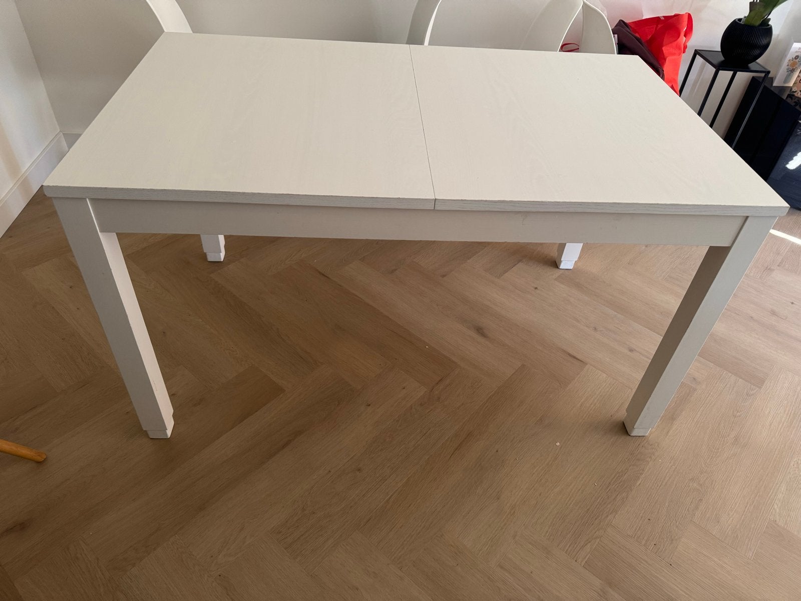 IKEA BJURSTA uitschuifbare eettafel wit 84 x max 220, Ophalen, Gebruikt, 100 tot 150 cm, 50 tot 100 cm