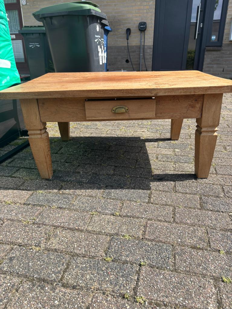 Massieve Teakhouten Salontafel met Lade, Huis en Inrichting, Tafels | Salontafels, Ophalen, Gebruikt, Teakhout, 50 tot 100 cm