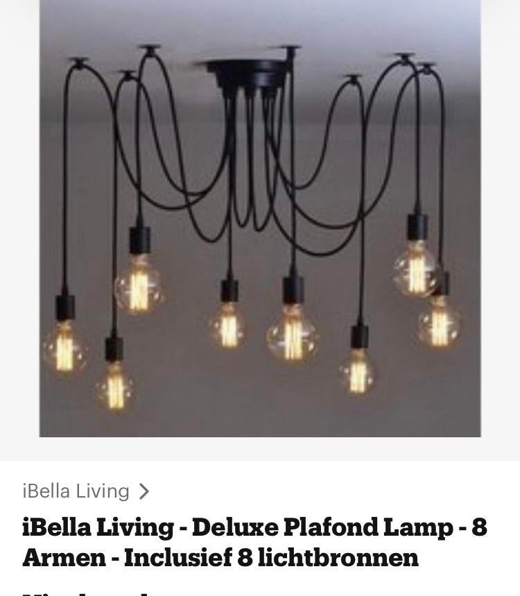 Niewe zwarte spinlamp 8 poten MET LAMPEN - Ongeopend in doos, Huis en Inrichting, Lampen | Hanglampen, Ophalen of Verzenden, Nieuw