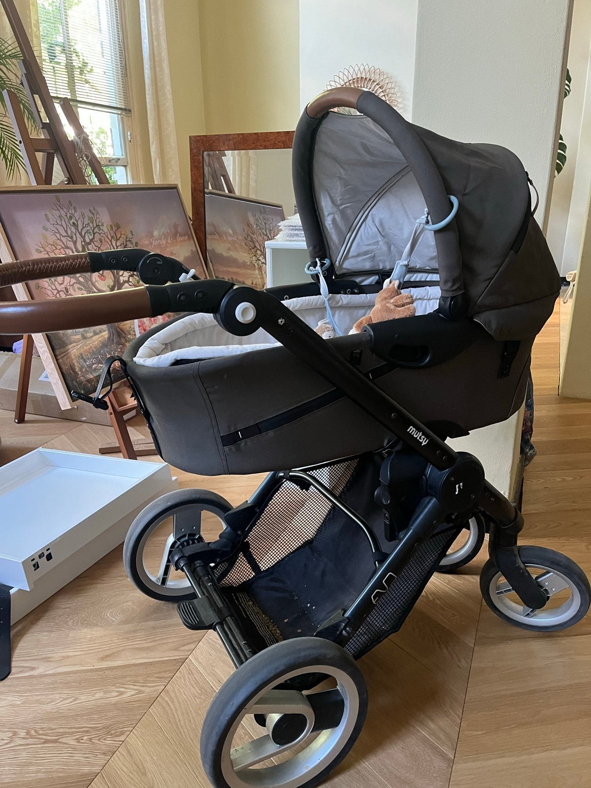 Mutsy EVO kinderwagen met reiswieg (olijfgroen), Gebruikt, Met reiswieg, Mutsy, Ophalen