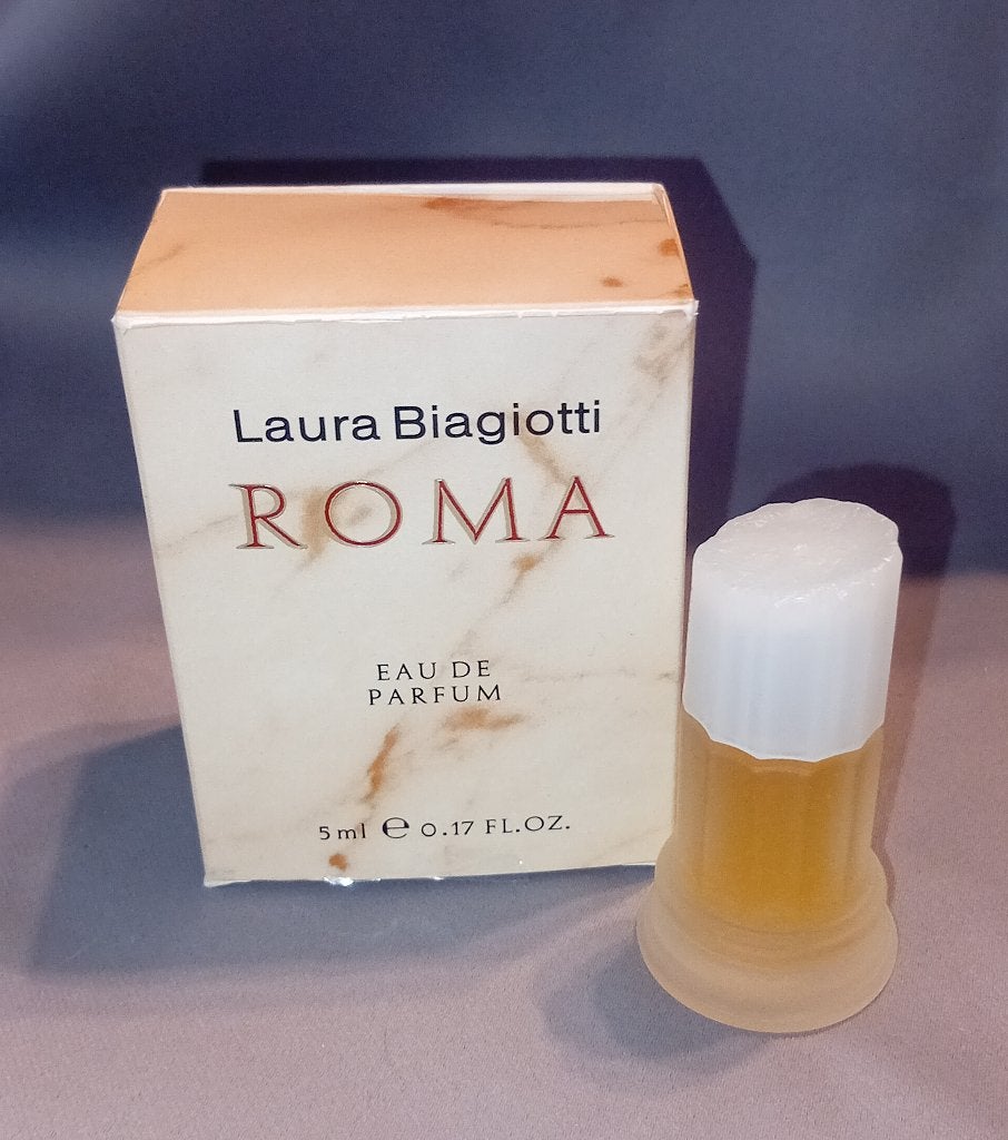 Volle parfum mini Laura biagiotti roma mat + Doosje, Ophalen of Verzenden, Zo goed als nieuw, Miniatuur, Gevuld