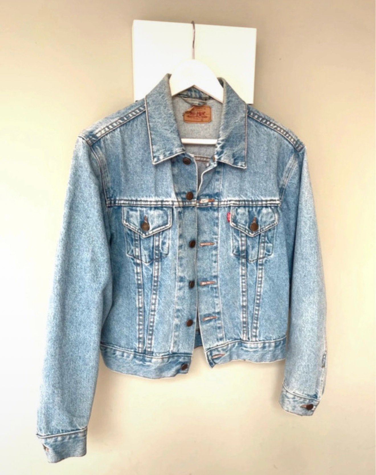 Vintage Levi's Denim Trucker Jacket 80’s USA maat M / 38, Ophalen of Verzenden, Gedragen, Maat 38/40 (M), Blauw