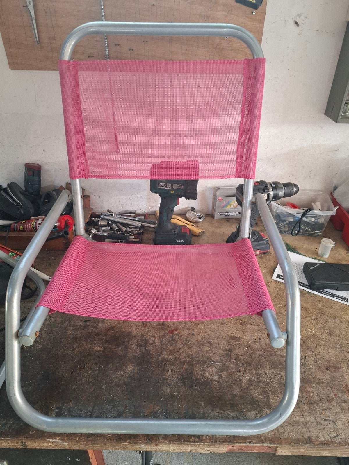 Roze opvouwbare stoel - Ideaal voor camping of tuin, Ophalen, Gebruikt, Overige kleuren, Stof