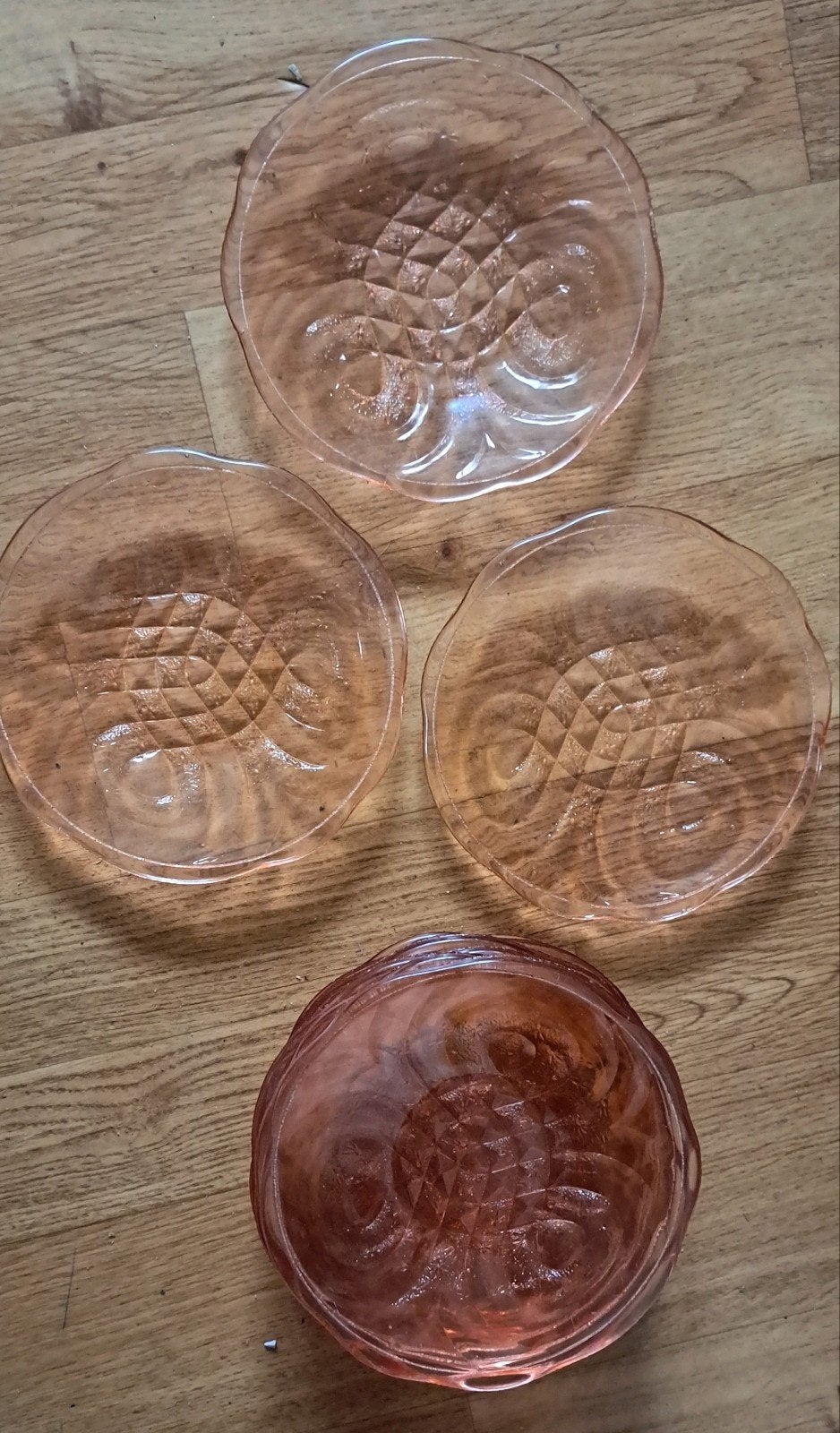 11 Vintage Roze persglas gebaksbordjes, Ophalen of Verzenden