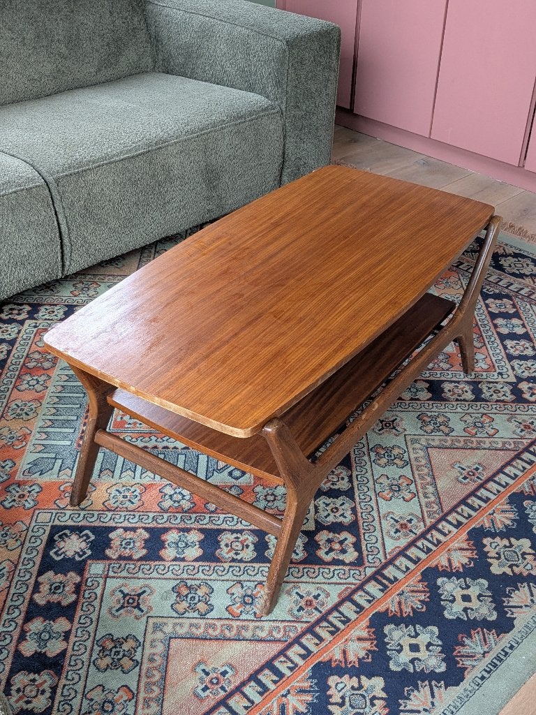 Vintage salontafel. Louis van Teeffelen. Teak fineer., Gebruikt, 100 tot 150 cm, Teakhout, Minder dan 50 cm