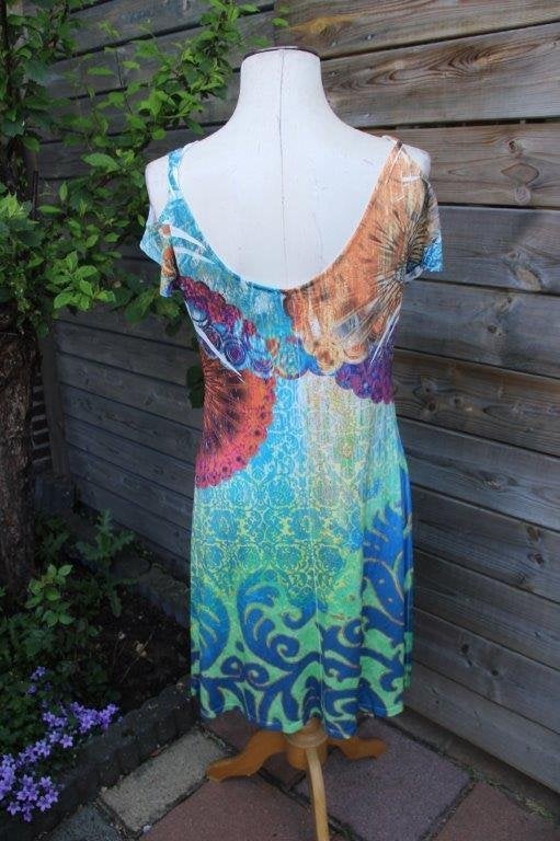 Jurk blauw/ groen/ oranje Eroke mt 46IT (EU40) cold Vaste pr, Maat 38/40 (M), Blauw, Ophalen of Verzenden, Zo goed als nieuw