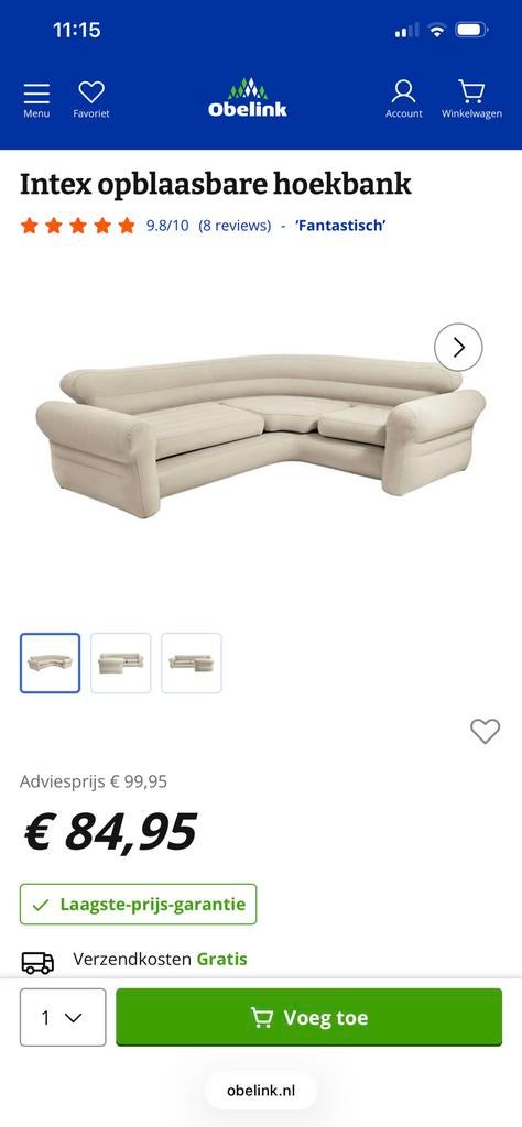 Intex opblaasbare hoekbank, Ophalen, Zo goed als nieuw, Overige