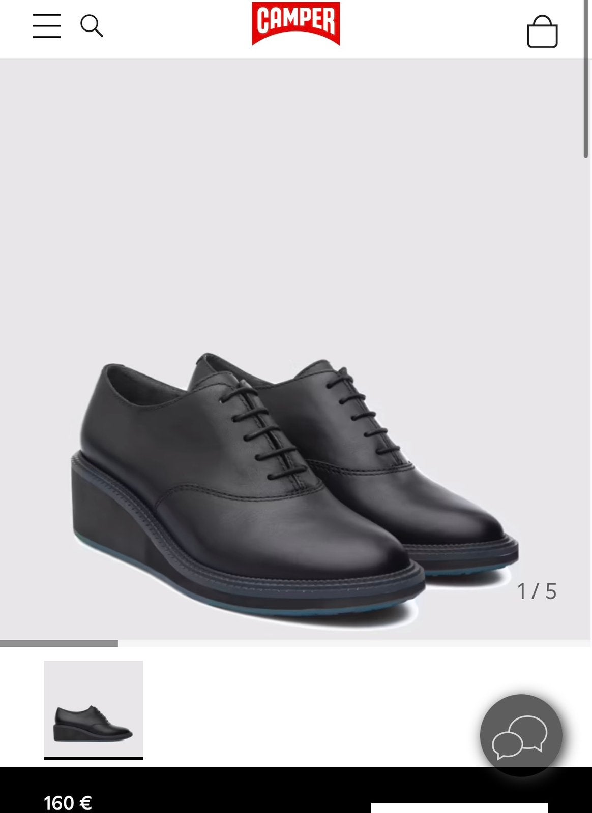CAMPER Lace Up Leather Black Loafers Wedges Oxford Shoes 36, Loafers, Zwart, Ophalen of Verzenden, Zo goed als nieuw