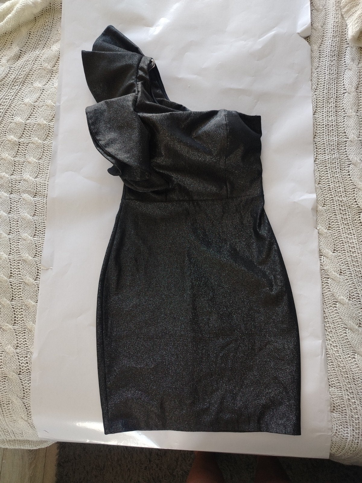 Fervente Zwart Glitter One-Shoulder Jurk Maat 38, Kleding | Dames, Jurken, Maat 38/40 (M), Zwart, Ophalen of Verzenden, Zo goed als nieuw