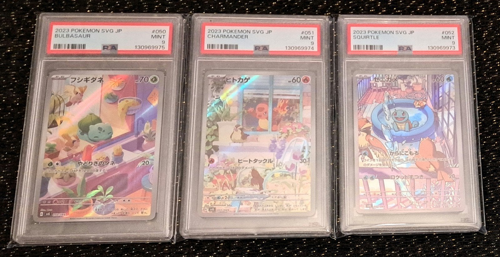 Bulbasaur, Charmander, Squirtle Japanese PSA 9 set, Hobby en Vrije tijd, Verzamelkaartspellen | Pokémon, Ophalen, Zo goed als nieuw