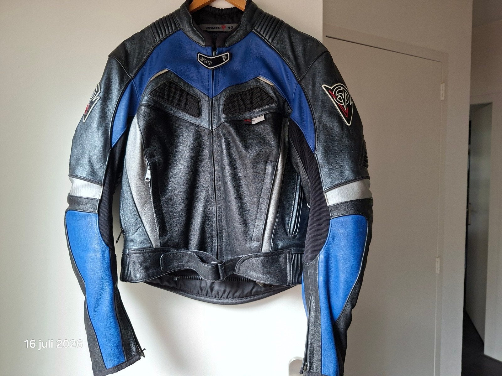 EVO Leren Motorjas Dames Maat 40 - Zwart/Blauw, Motoren, Jas | leer, Ophalen of Verzenden, Dames, EVO