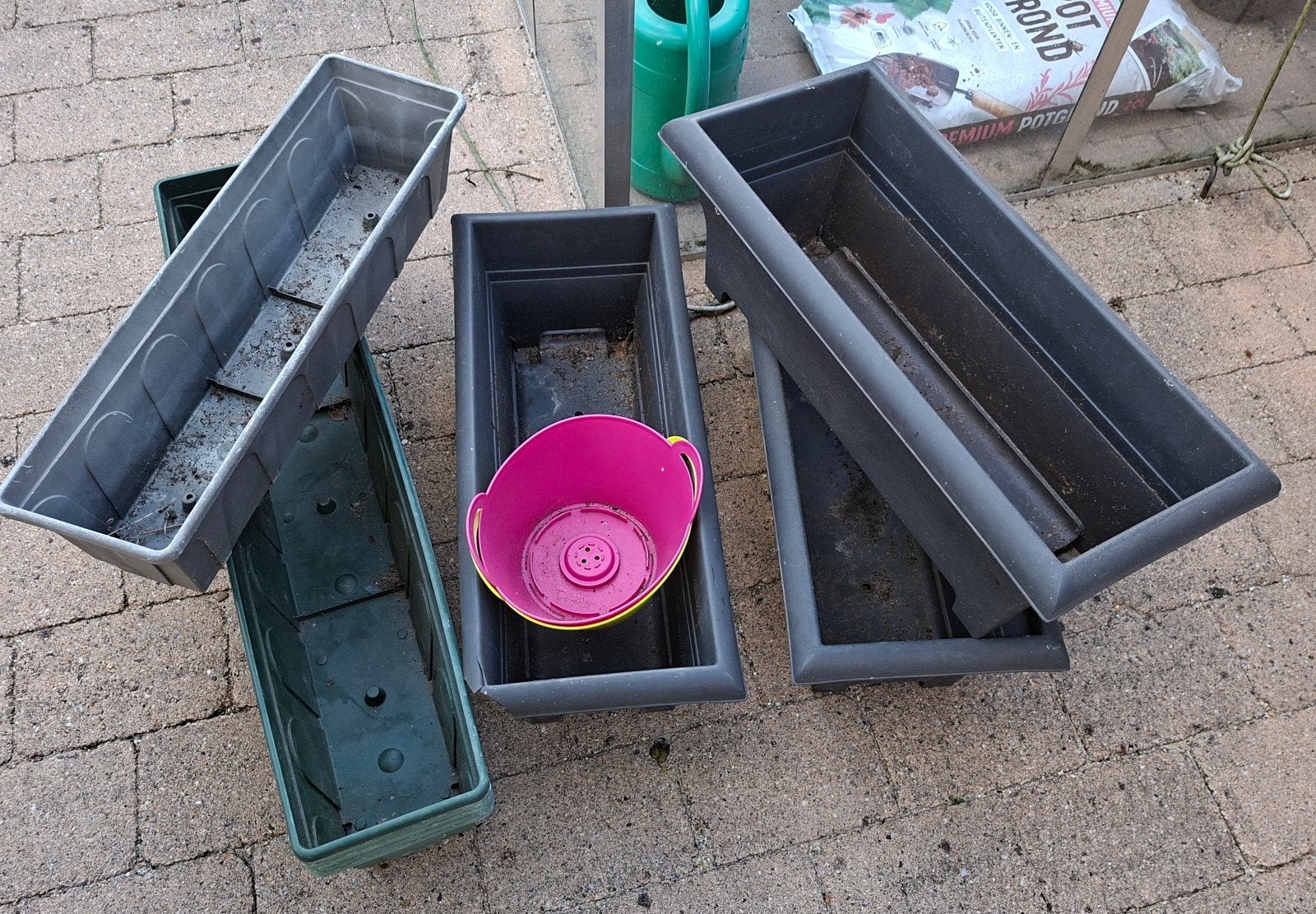 kunststof bloembakken, bloempotten, Tuin en Terras, Ophalen, Gebruikt, Overige vormen, Kunststof