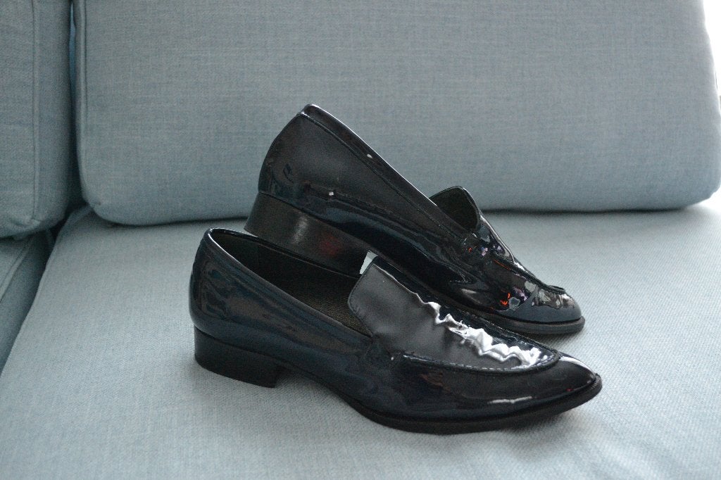 Zwarte lak loafers met puntneus maat 40, Navyboot, Blauw, Instappers, Ophalen of Verzenden