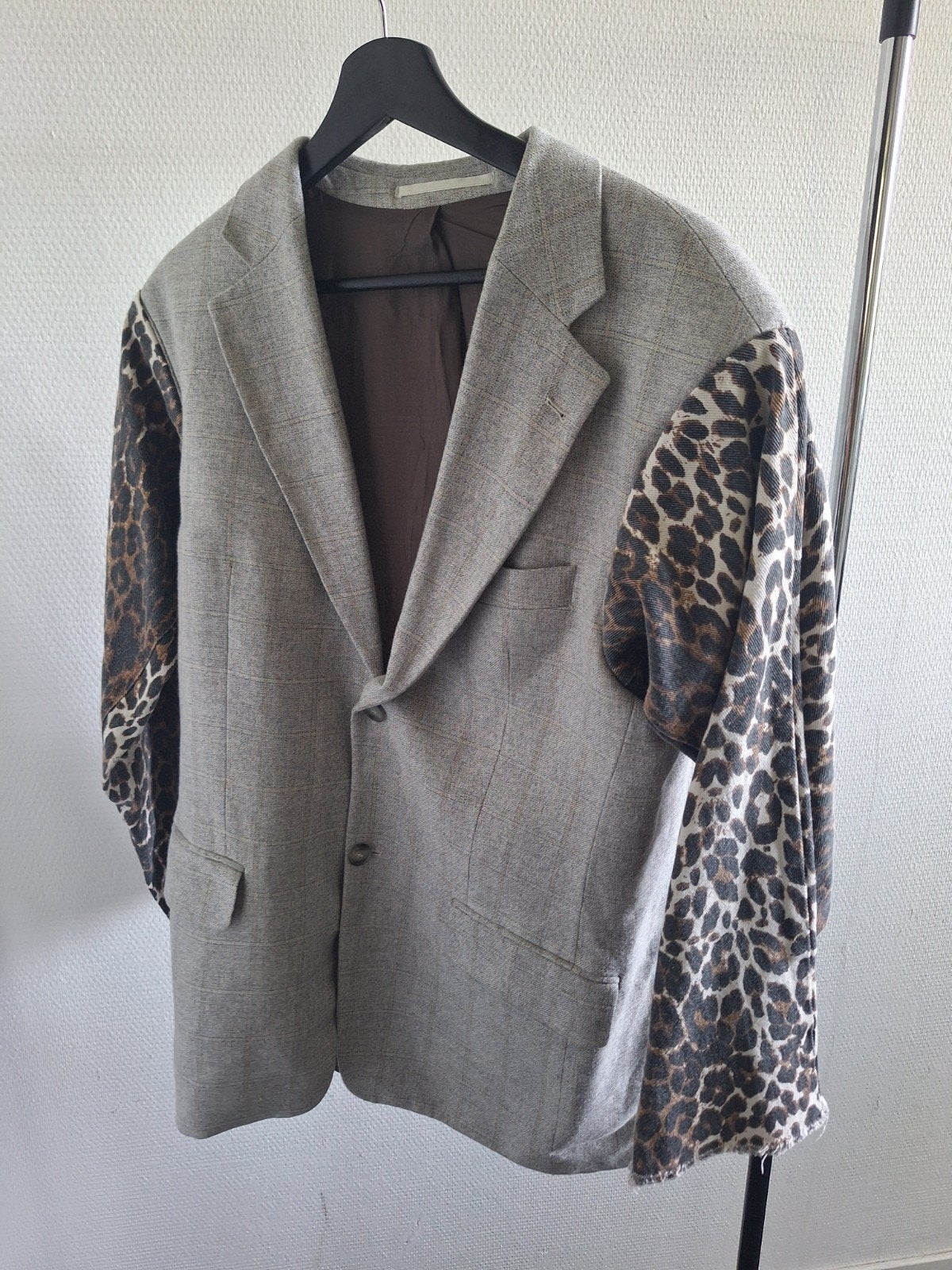 Unieke Blazer met Luipaardprint Mouwen - Maat M, Maat 38/40 (M), Ophalen of Verzenden, Jasje, Grijs