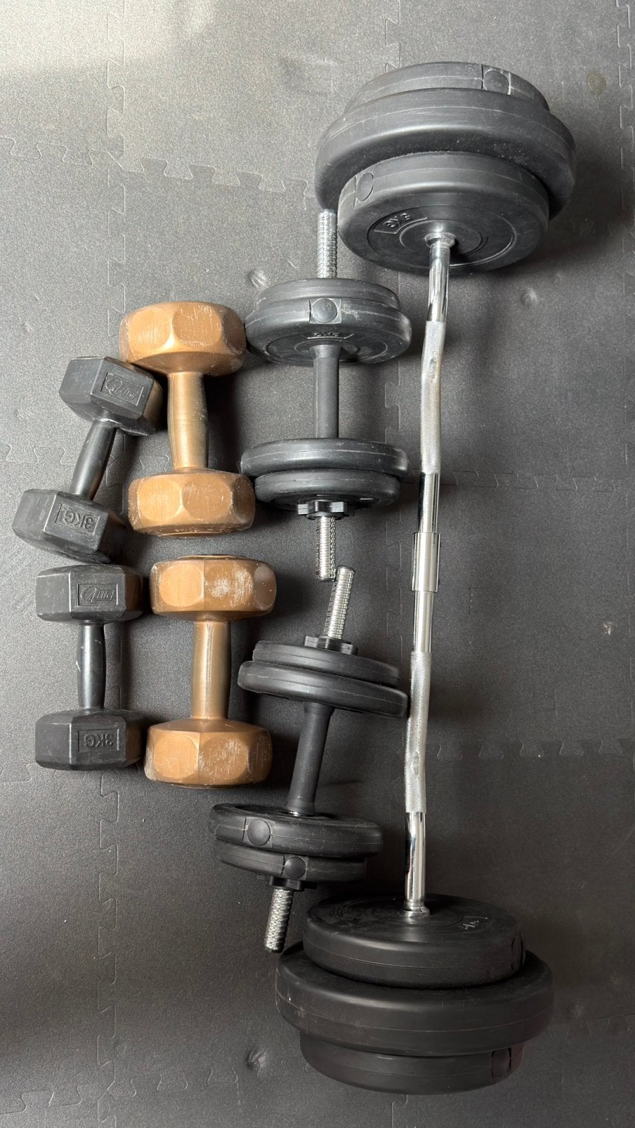 Dumbells en barbell halter set, Sport en Fitness, Fitnessmaterialen, Ophalen of Verzenden, Zo goed als nieuw, Halterset