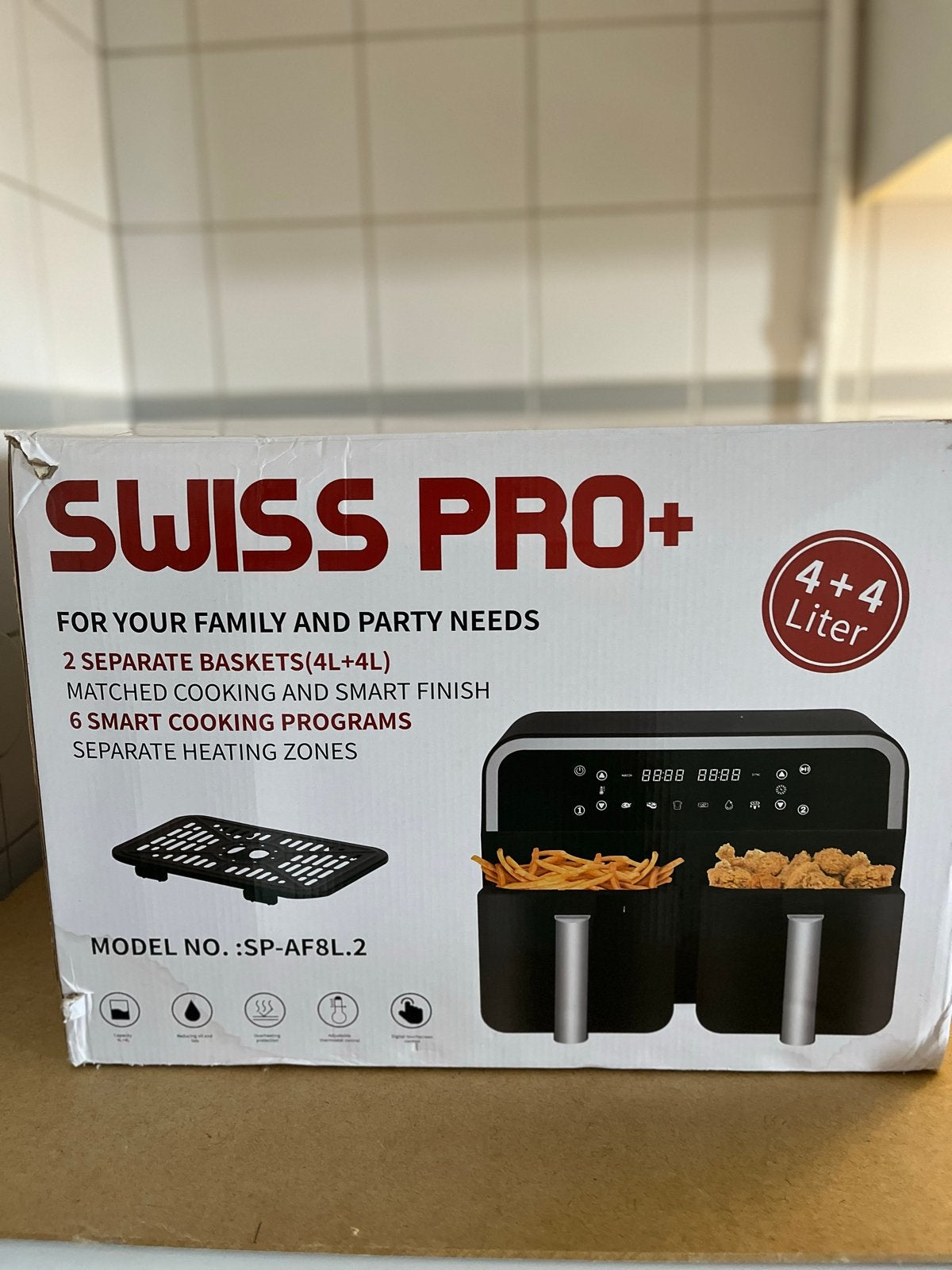 Swiss Pro+ 8L Dual Airfryer - Nieuw (doos beschadigd), Ophalen, Nieuw, Airfryer, 1500 gram of meer