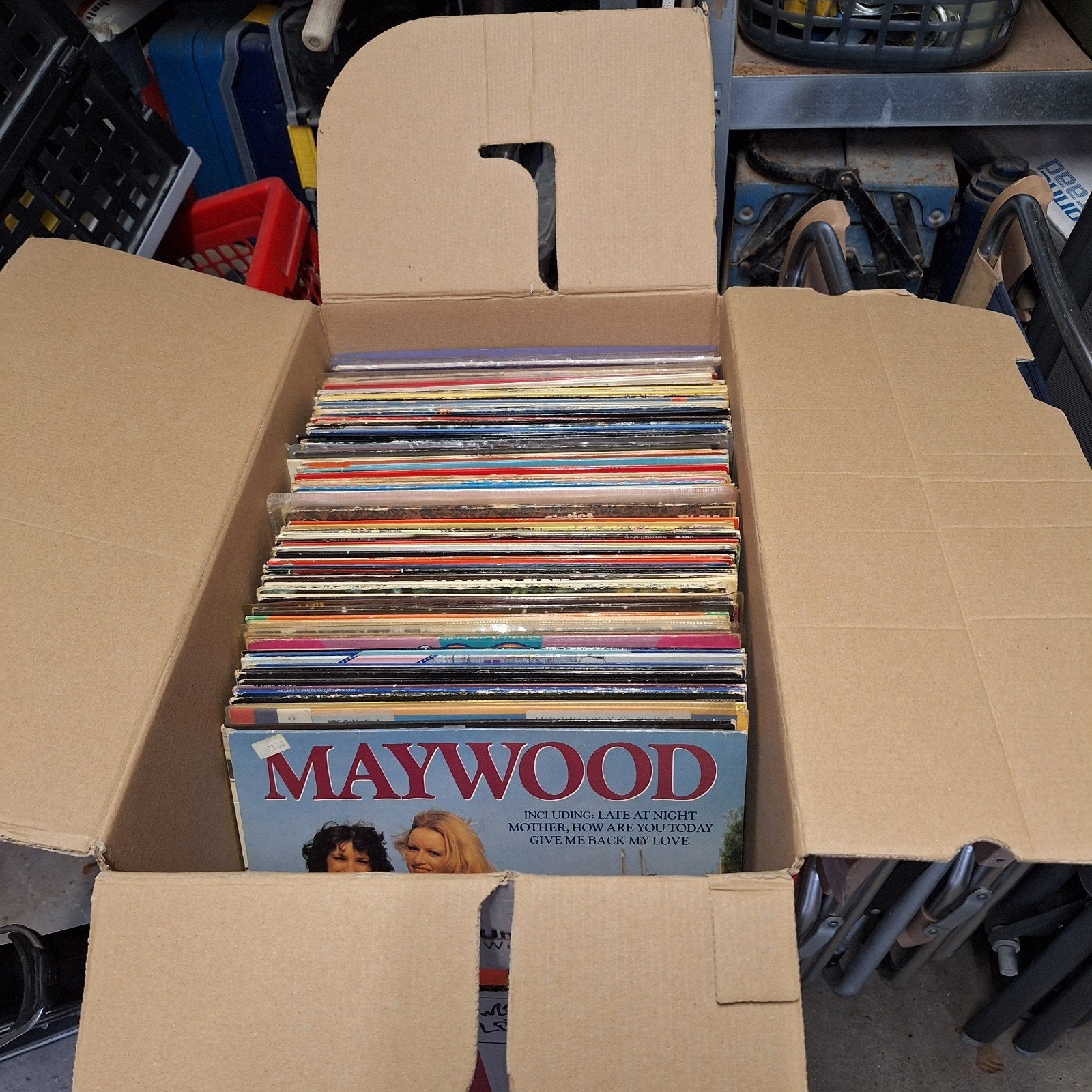 verhuisdoos vol lp's 85 stuks, Ophalen, LP, Gebruikt, Beschermende buitenhoes