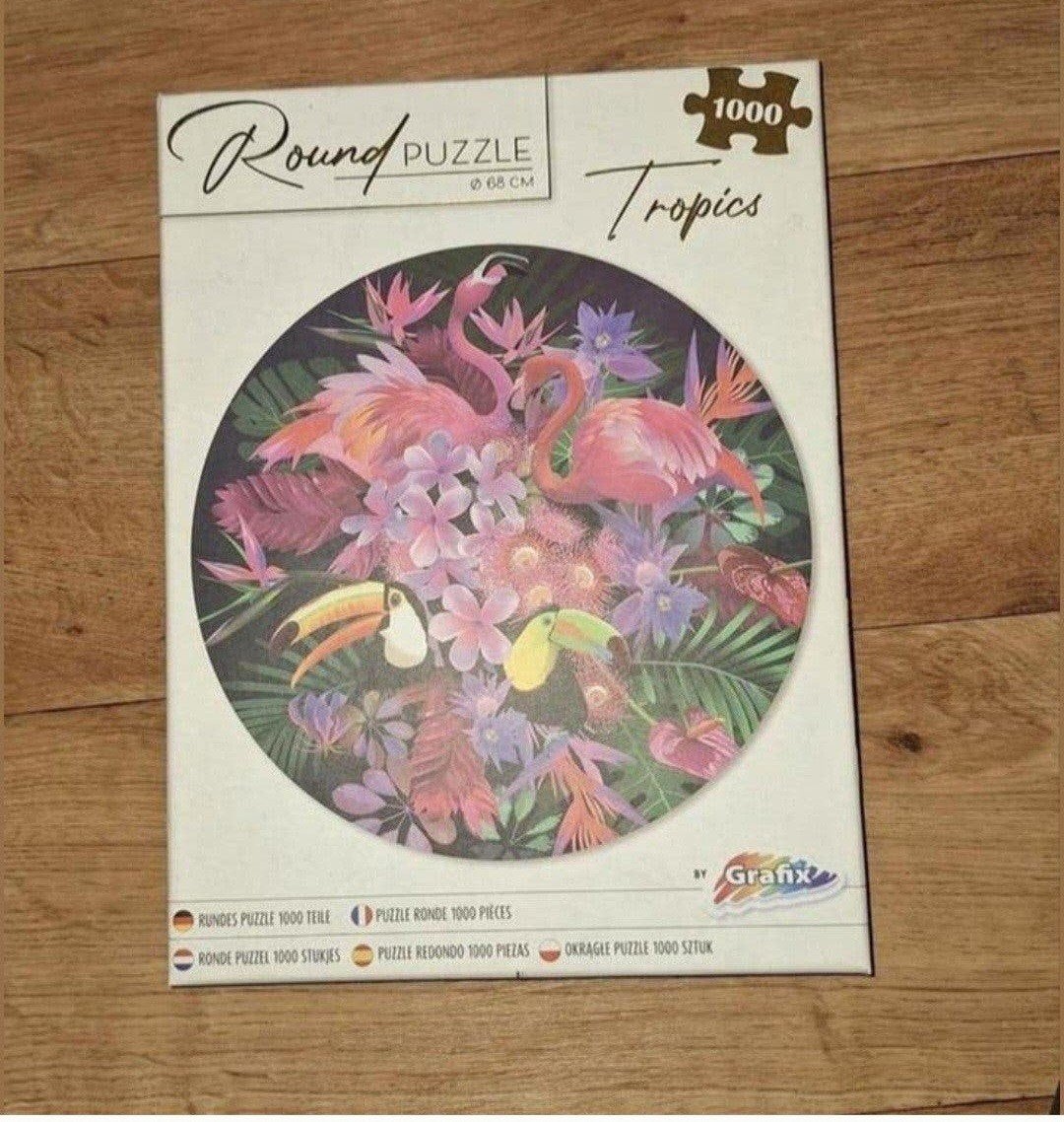 Ronde puzzel 1000 stukjes - Tropics flamingo's, Een of twee spelers, Ophalen of Verzenden, Nieuw, Grafix