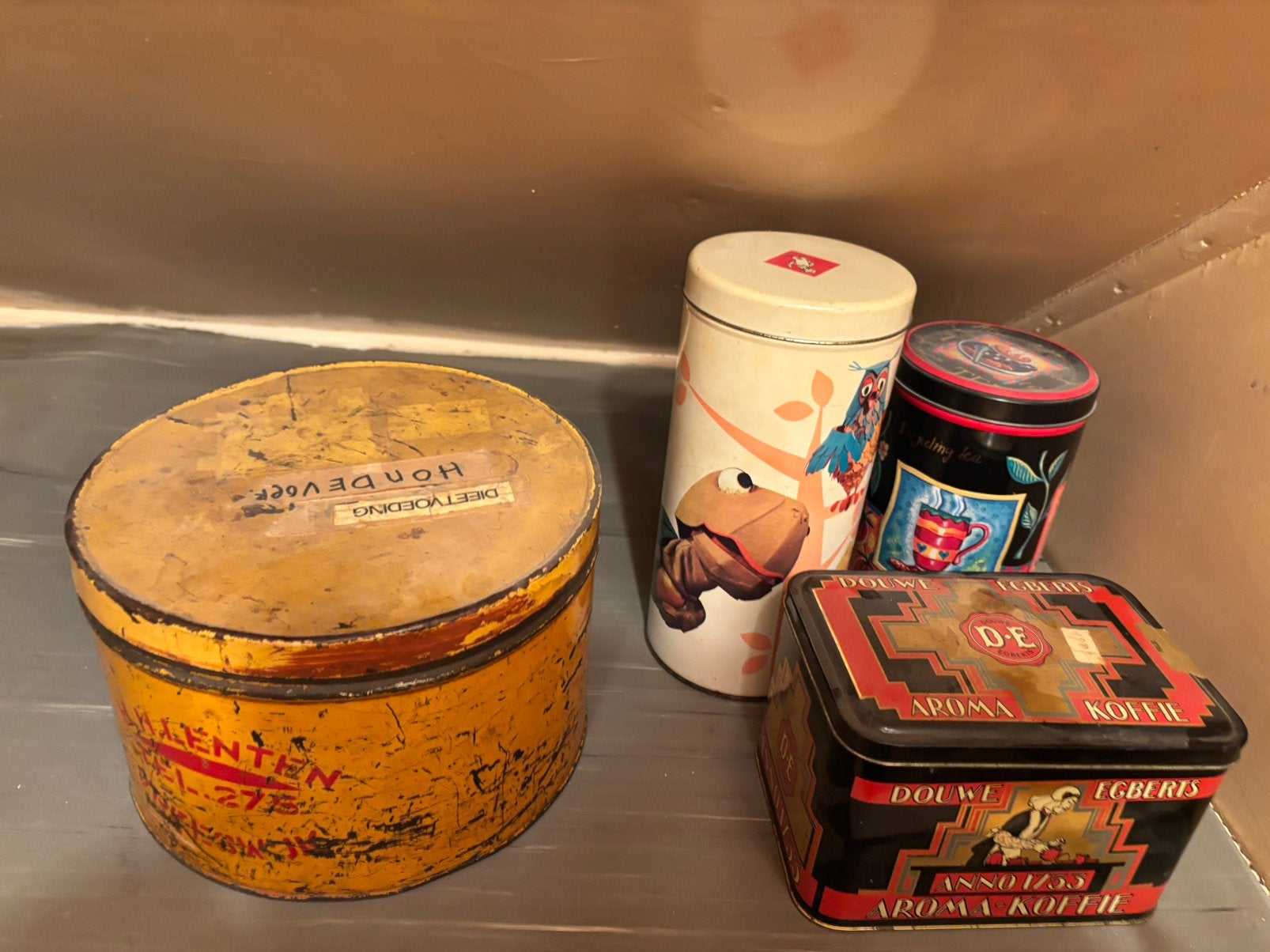 Vintage blikken: Douwe Egberts, Hondevoer en meer, Antiek en Kunst, Ophalen