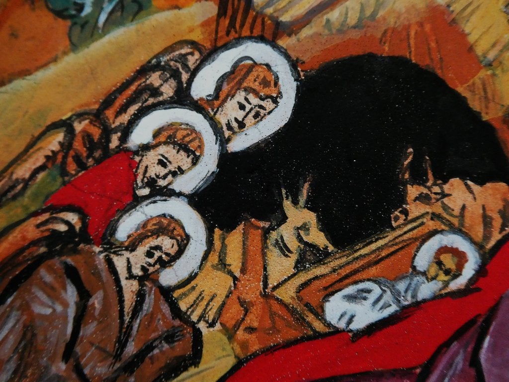 Een handbeschilderd Icoon afbeelding kerst kerststal, Antiek en Kunst, Ophalen of Verzenden