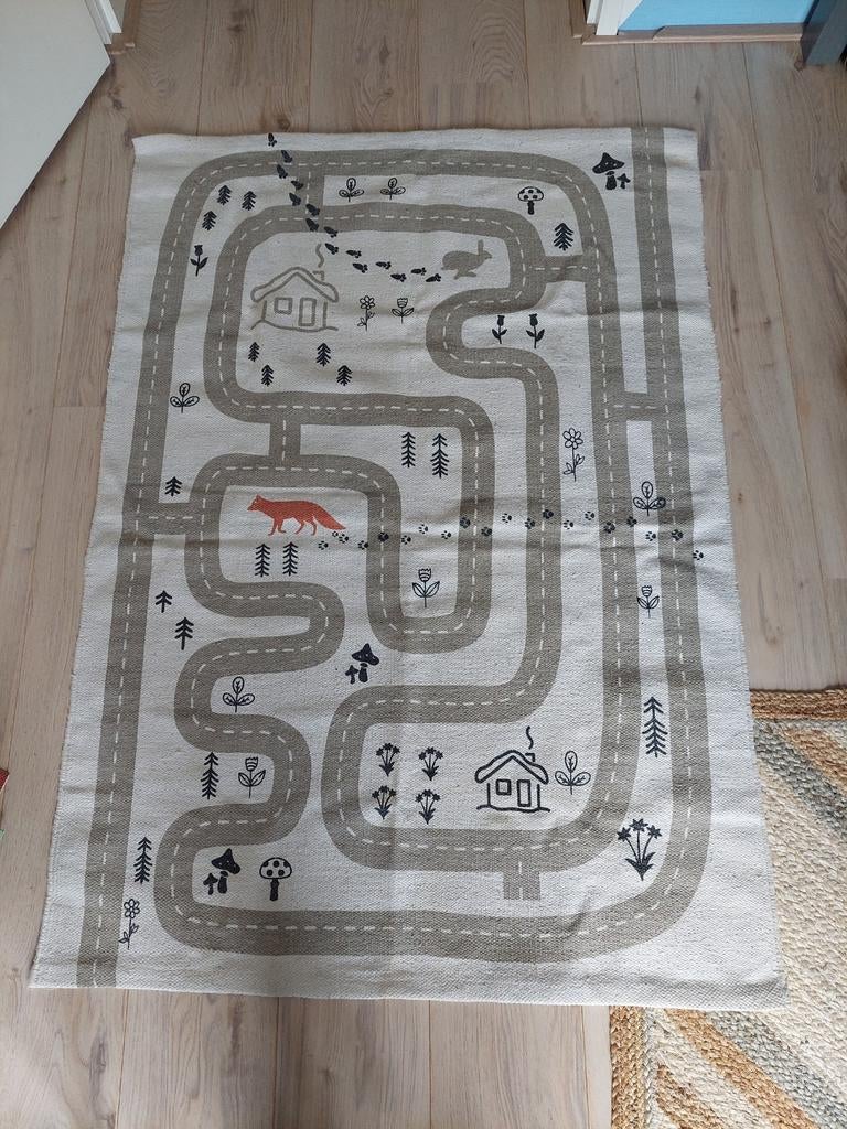 Vloerkleed vos (90x130 cm) voor kinderkamer, Gebruikt, 100 tot 150 cm, Grijs, Rechthoekig