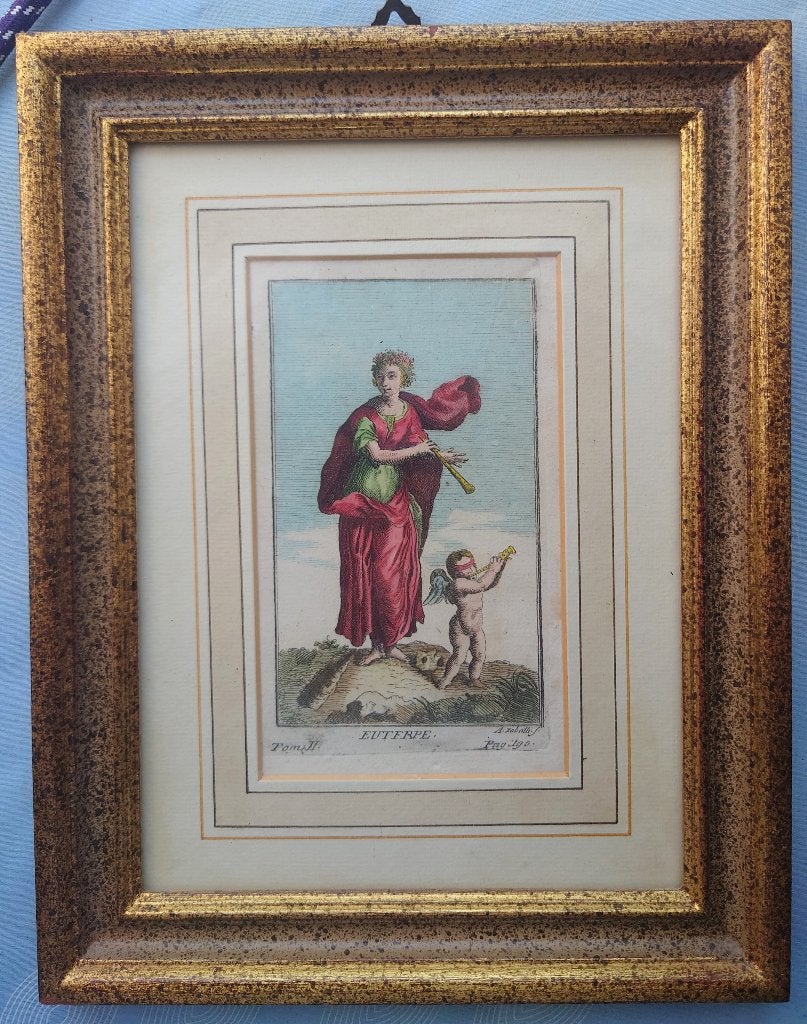 Antonio ZABALLI (1738-1785) Euterpe Muse van poëzie, ets, 8 cm, Ets, Mythologie, Ophalen of Verzenden