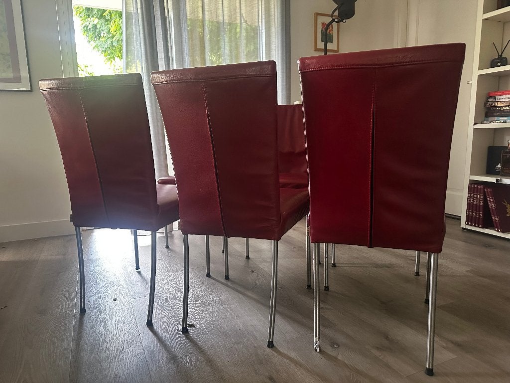 Set van 6 nette lederen eetkamerstoelen – Bert Plantagie, Huis en Inrichting, Stoelen, Ophalen, Gebruikt, Overige kleuren, Leer