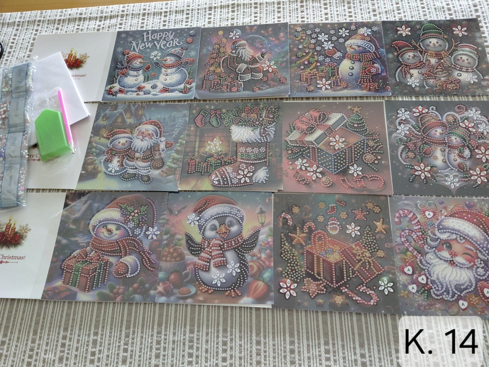 set 12 Diamond painting kerstkaarten om zelf nog te maken, Ophalen of Verzenden, Nieuw, Kerst, Overige typen