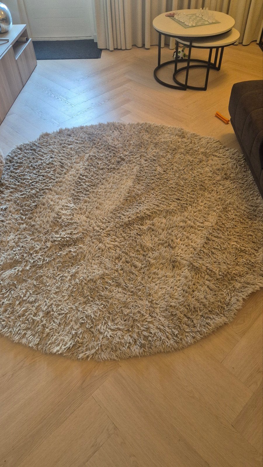 Rond Hoogpolig Vloerkleed - Beige/Crème, ca. 200 cm, Hoogpolig, Modern, Crème, Gebruikt, 150 tot 200 cm