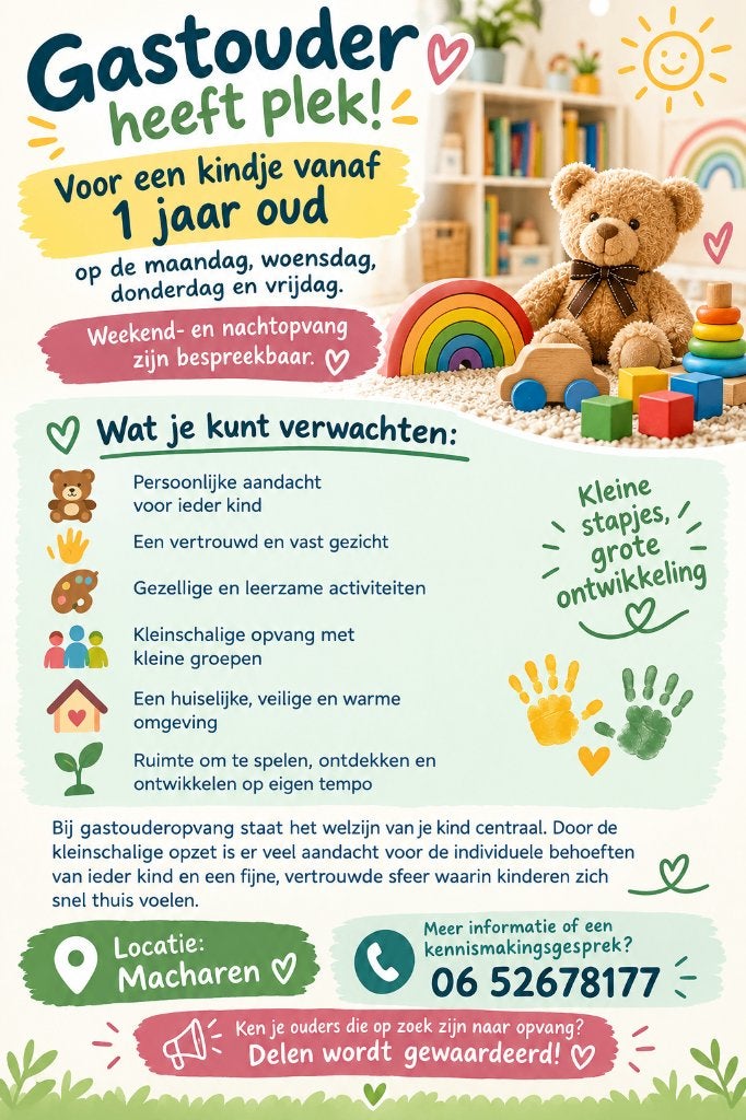 Gastouder heeft plek, Ophalen of Verzenden