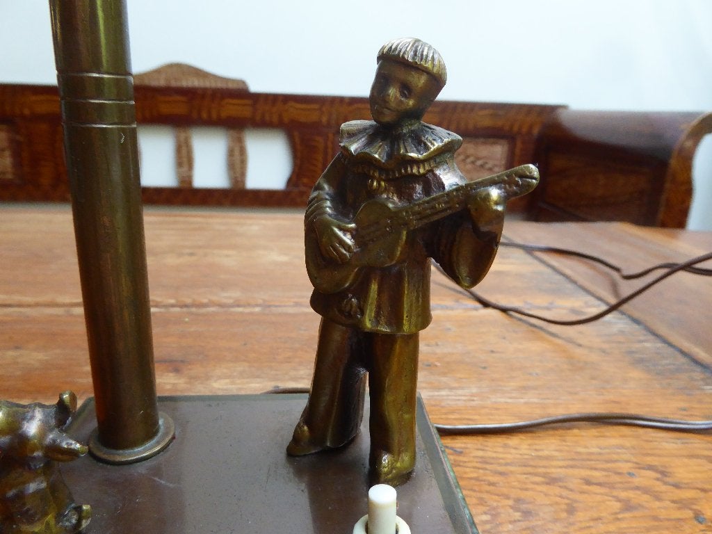Art deco lampje pierrot met hondje, Ophalen of Verzenden