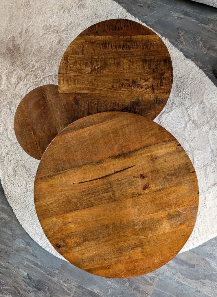 Salontafel set van 3 ronde tafels, Ophalen, 50 tot 100 cm, Rond, 50 tot 100 cm