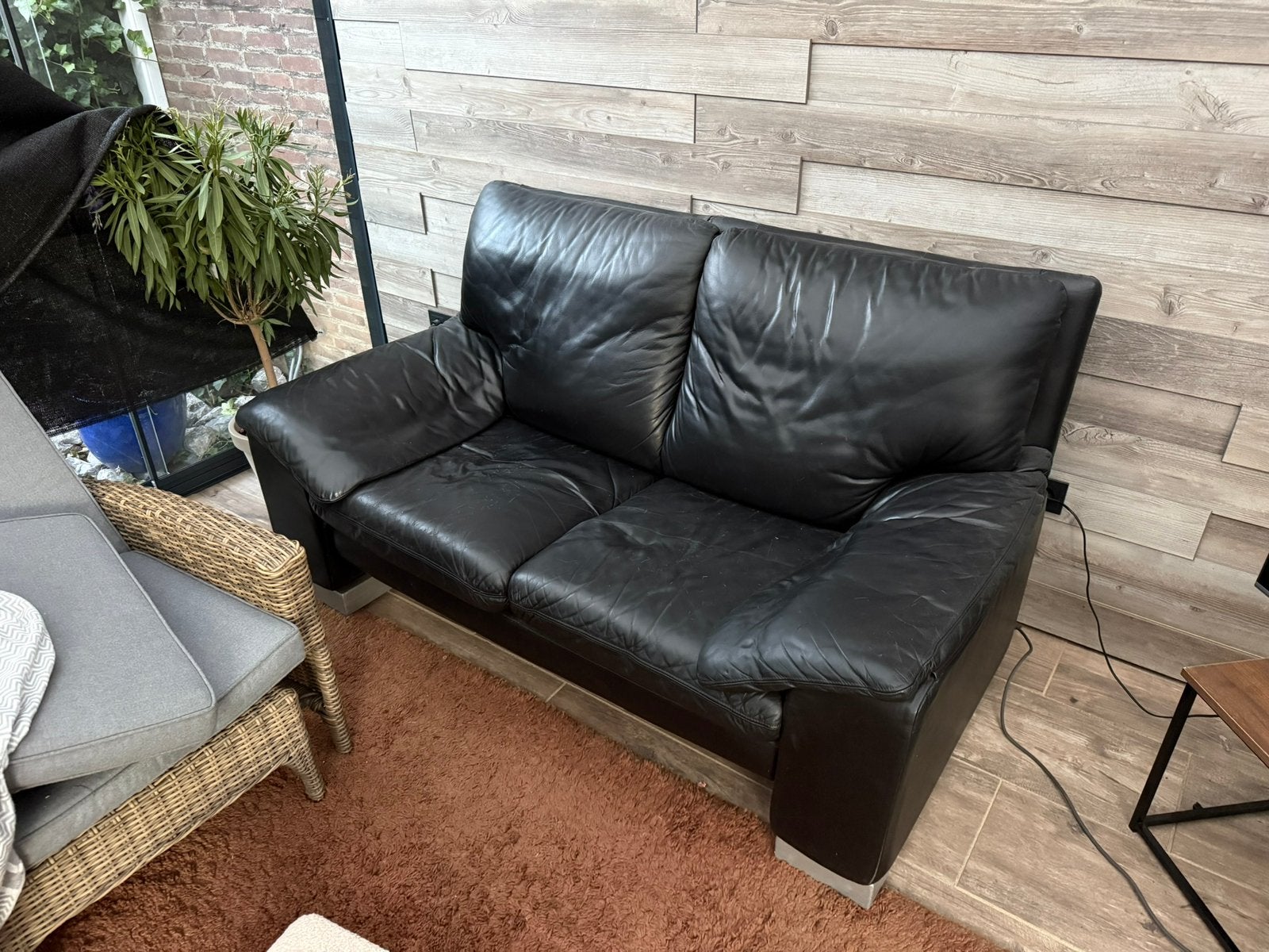 Gratis af te halen, lederen bankstel, Ophalen, Gebruikt, 150 tot 200 cm, Tweepersoons