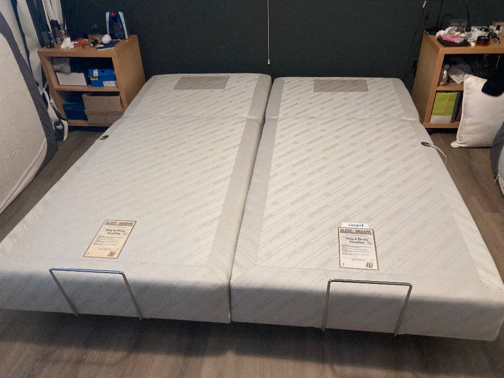 Boxspring, Huis en Inrichting, Slaapkamer | Bedden, Ophalen, 90 cm, Eenpersoons, Beige